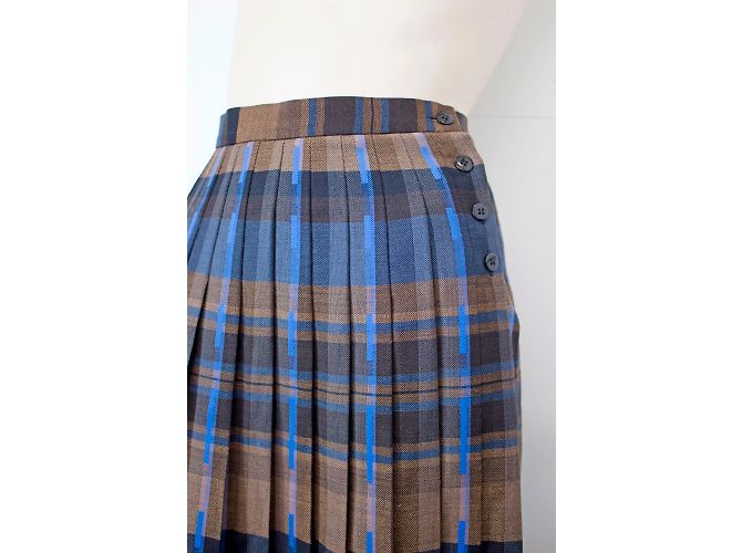 Autre Marque Gonna midi in lana a quadri marrone e blu navy Jaeger - vista 7