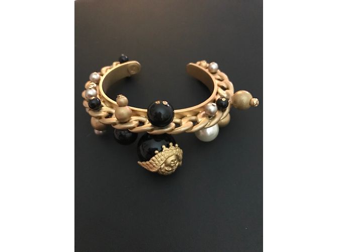 Bracciale rigido Reminiscence oro con perle bianche e nere D'oro - vista 11