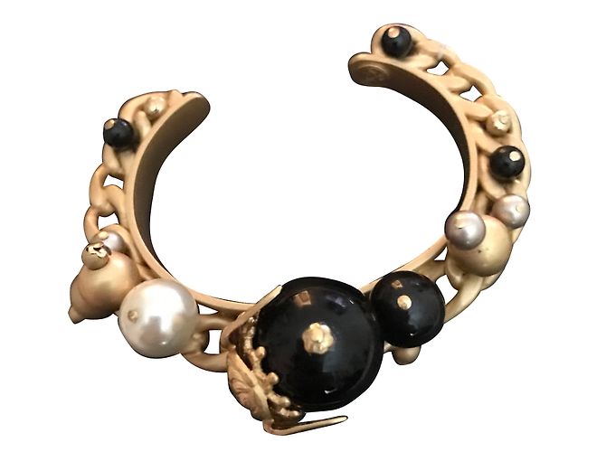 Bracciale rigido Reminiscence oro con perle bianche e nere D'oro - vista 2