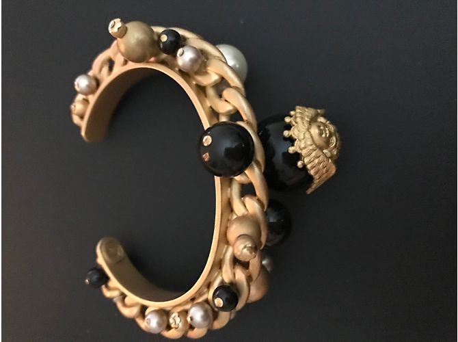 Bracciale rigido Reminiscence oro con perle bianche e nere D'oro - vista 8