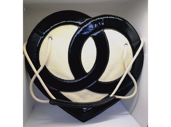 Chanel Herz CC Logo Tasche Schwarz Beige - Ansicht 12
