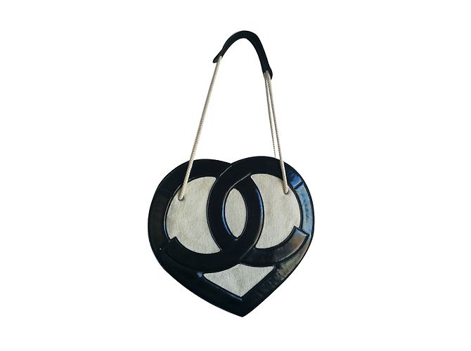 Chanel Herz CC Logo Tasche Schwarz Beige - Ansicht 2