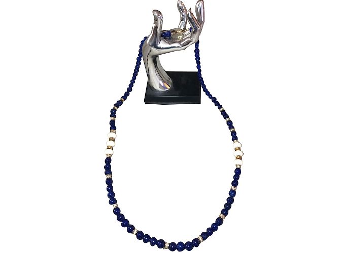 Collana Christian Dior Perle in Vetro Blu Lapis Lazuli - vista 2
