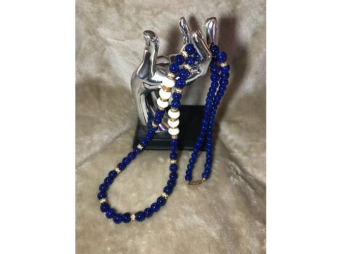 Collana Christian Dior Perle in Vetro Blu Lapis Lazuli - vista 3