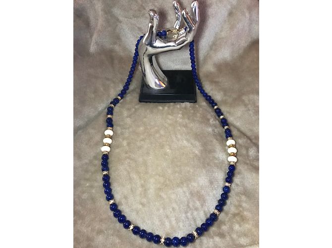Collana Christian Dior Perle in Vetro Blu Lapis Lazuli - vista 4
