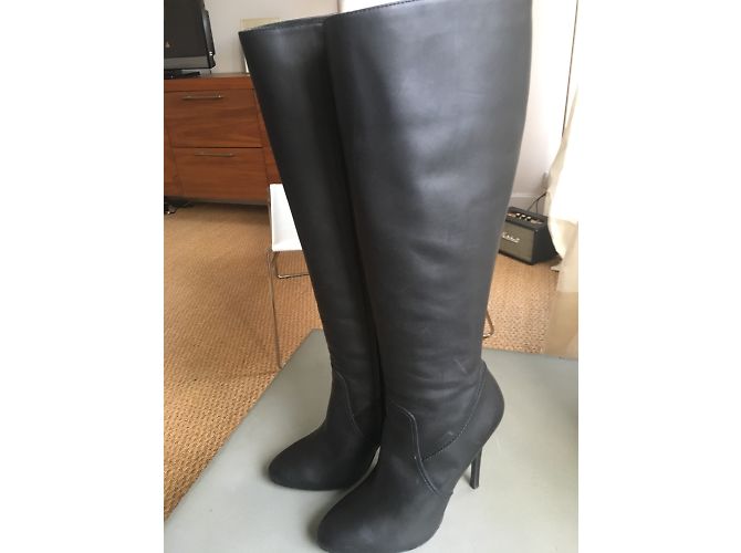 Ralph Lauren Lederstiefel mit hohem Absatz Schwarz - Ansicht 6