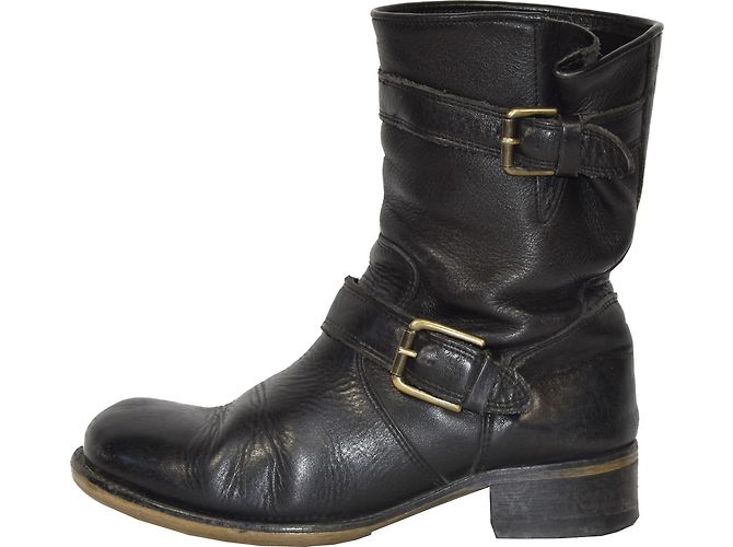Stivaletti Motociclista Minelli in Pelle Nera Nero - vista 2