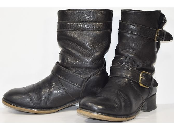 Stivaletti Motociclista Minelli in Pelle Nera Nero - vista 3