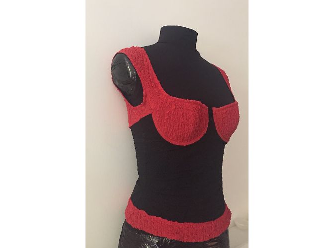 Autre Marque Top stile corsetto in seta e velluto nero e rosso - vista 3