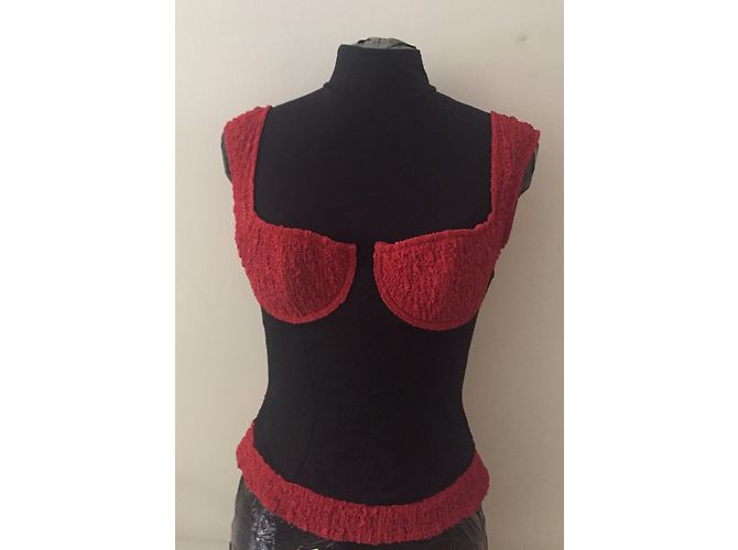 Autre Marque Top stile corsetto in seta e velluto nero e rosso - vista 4