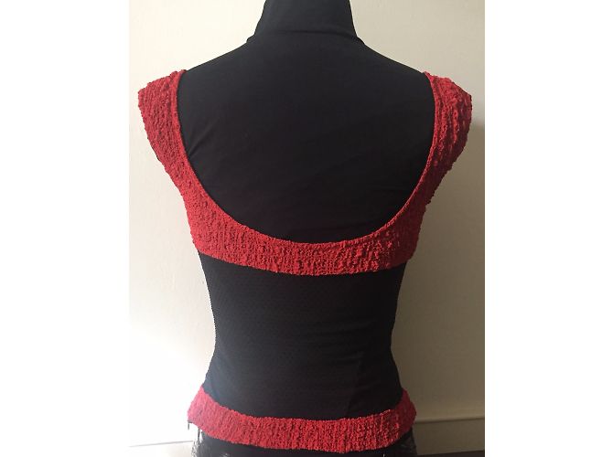 Autre Marque Top stile corsetto in seta e velluto nero e rosso - vista 5