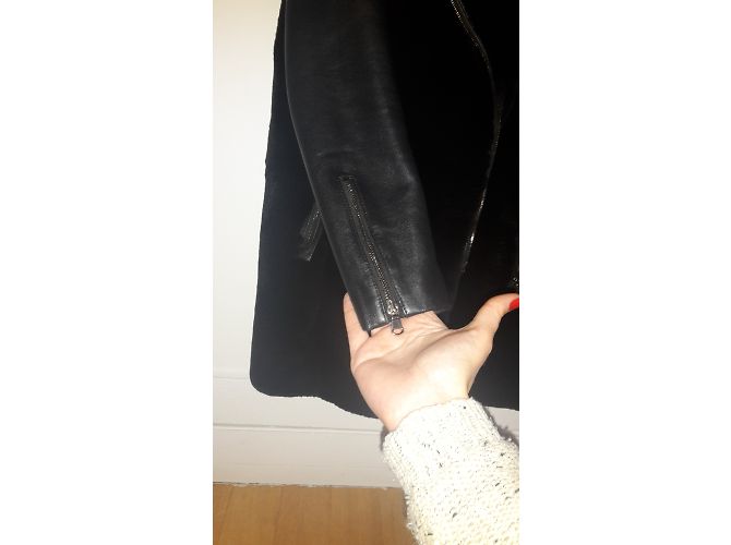 Abrigo Zapa de piel de cordero y piel negra 38FR Negro - vista 6