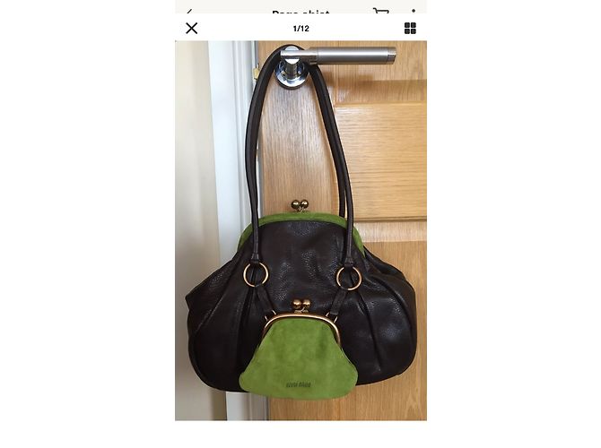 Miu Miu Prince Double B Handtasche Lammleder Olivgrün Dunkelbraun - Ansicht 6