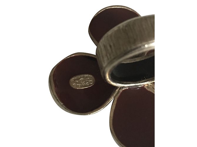 Anello Chanel Trifoglio Smalto Borgogna Oro Champagne Bordò - vista 2