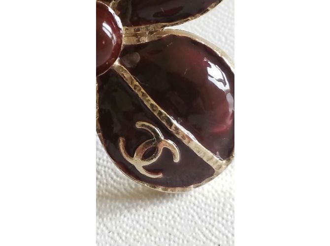Anello Chanel Trifoglio Smalto Borgogna Oro Champagne Bordò - vista 6