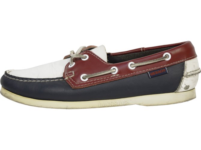 Scarpe da barca Sebago Docksides in pelle blu bianco rosso - vista 2