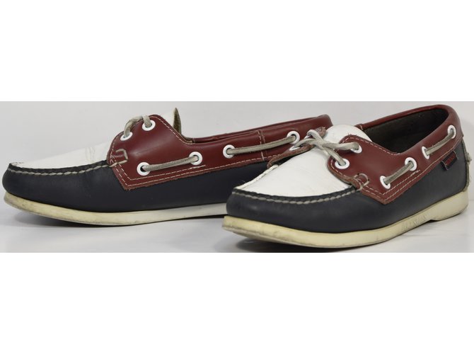Scarpe da barca Sebago Docksides in pelle blu bianco rosso - vista 3
