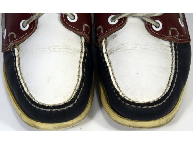 Scarpe da barca Sebago Docksides in pelle blu bianco rosso - vista 4