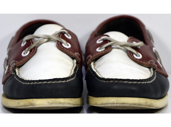 Scarpe da barca Sebago Docksides in pelle blu bianco rosso - vista 5