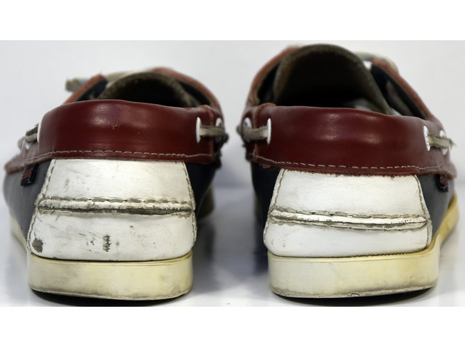 Scarpe da barca Sebago Docksides in pelle blu bianco rosso - vista 6