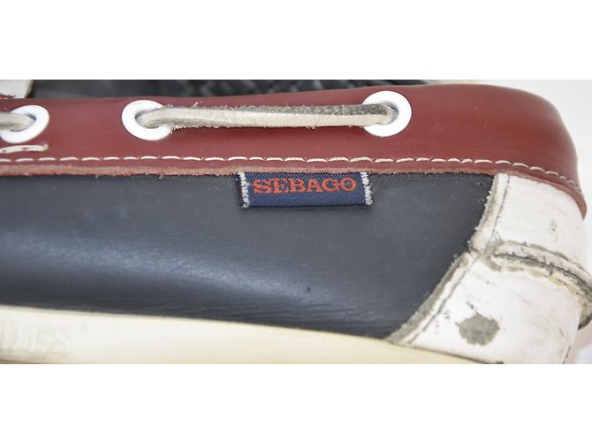 Scarpe da barca Sebago Docksides in pelle blu bianco rosso - vista 8