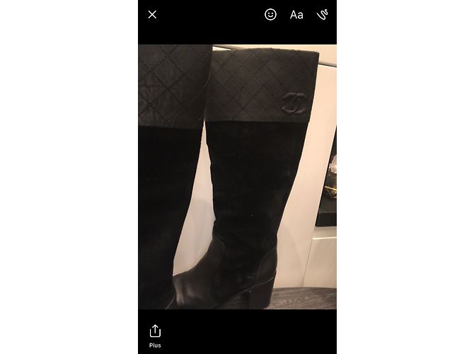 Botas Chanel de couro e pele de cervo pretas Preto - vista 3