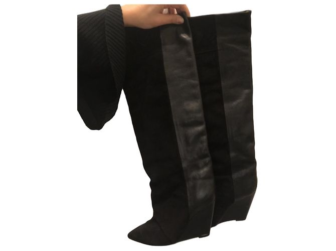 Stivali con zeppa Isabel Marant in pelle e scamosciato neri Nero - vista 2