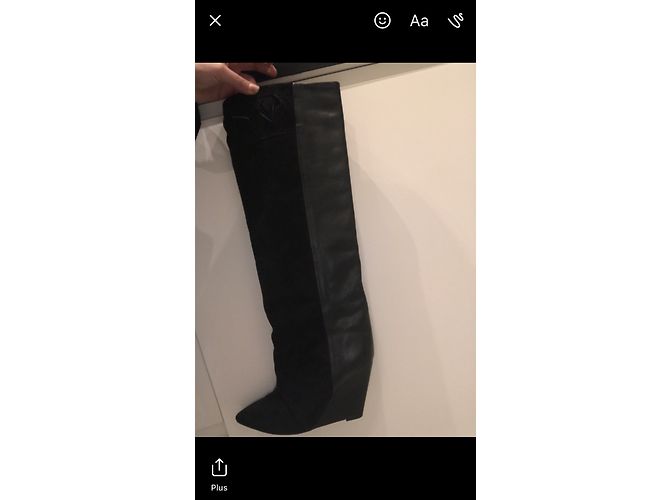 Stivali con zeppa Isabel Marant in pelle e scamosciato neri Nero - vista 3