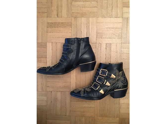 Stivaletti Chloé Susanna in pelle nera con borchie dorate Nero - vista 4