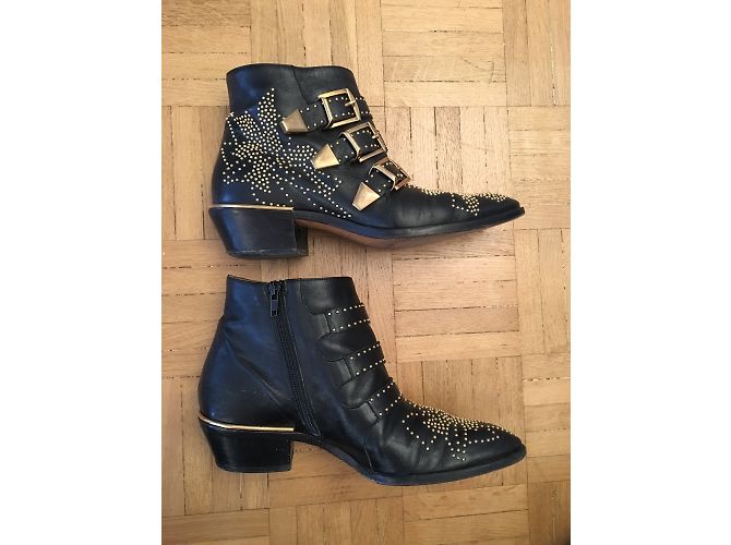 Stivaletti Chloé Susanna in pelle nera con borchie dorate Nero - vista 5