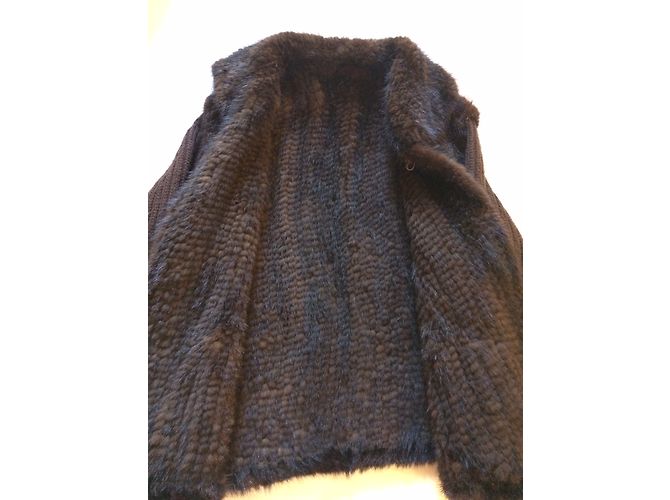 Sprung Frères Chaqueta de Visón Marrón Oscuro Mangas de Lana S - vista 5