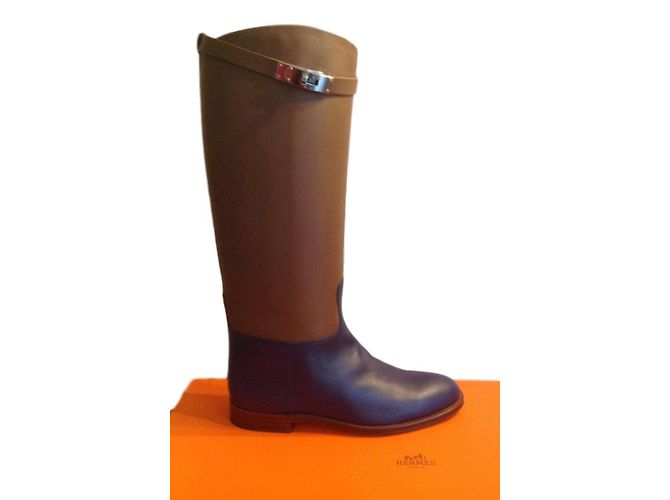 Hermès Saltando stivali bicolore Blu Caramello - vista 2