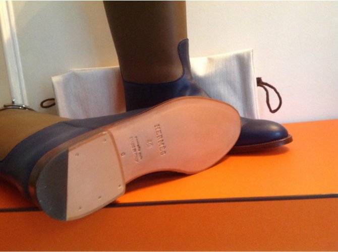 Hermès Saltando stivali bicolore Blu Caramello - vista 5