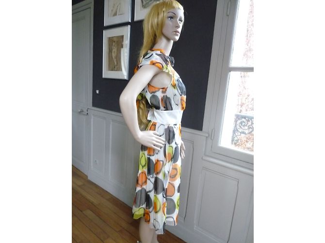 Abito Louis Féraud in chiffon di seta arancione e giallo Multicolore - vista 10