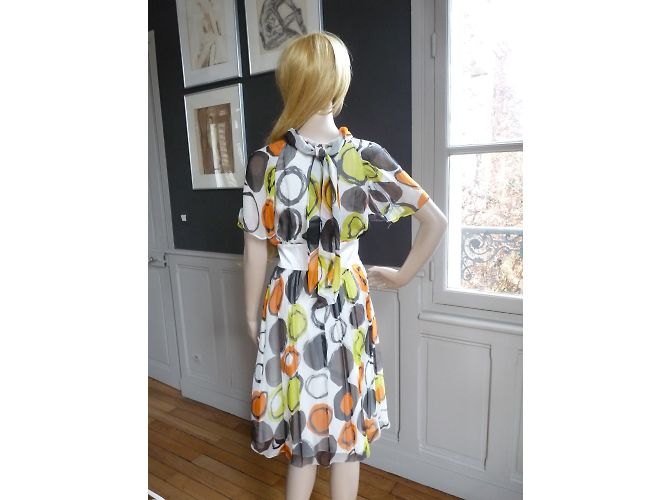 Abito Louis Féraud in chiffon di seta arancione e giallo Multicolore - vista 11