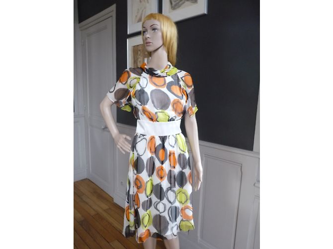 Abito Louis Féraud in chiffon di seta arancione e giallo Multicolore - vista 9