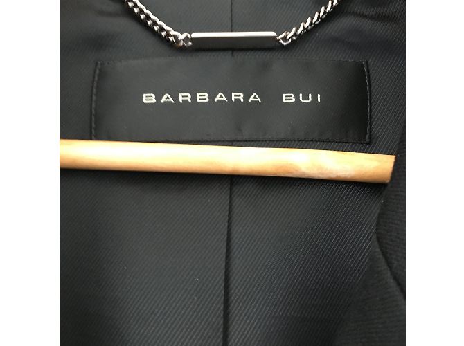 Abrigo de lana negro Barbara Bui con detalles de piel de cordero Talla 42 - vista 3