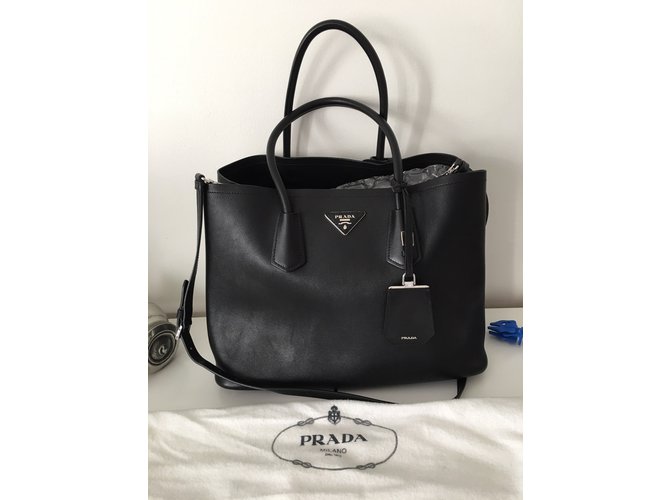 Prada Double Bag in pelle nera Vitello Nero - vista 10