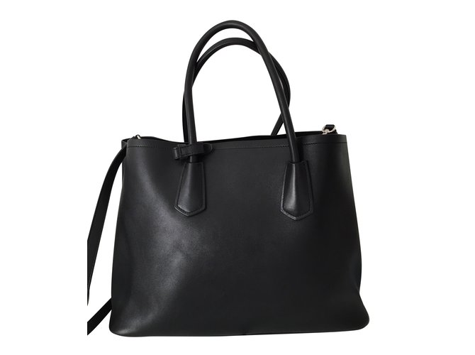 Prada Double Bag in pelle nera Vitello Nero - vista 2