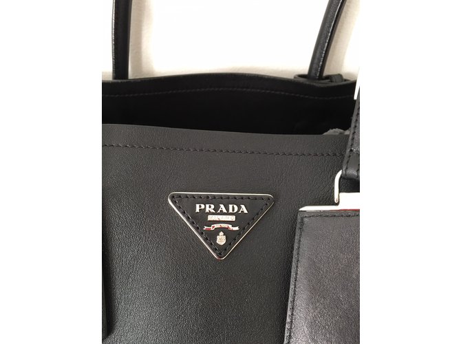 Prada Double Bag in pelle nera Vitello Nero - vista 8