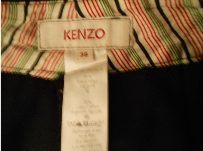 Kenzo Black Wool Pants with Button Belt - view 3