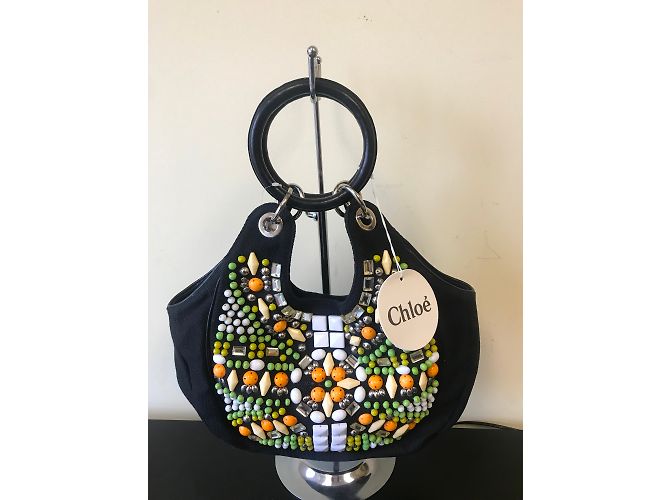 Bolsa Chloé de linho preto com detalhes em contas - vista 6