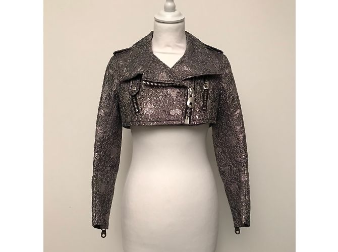 Pinko Biker Jacket Silver Brocade Silvery - view 3
