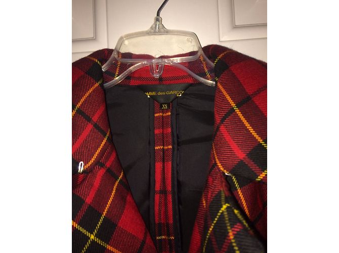 Comme Des Garcons Wool tartan biker jacket Red - view 3