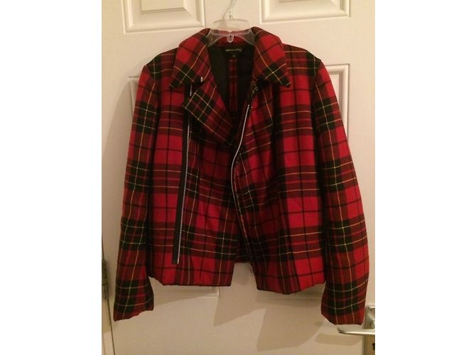 Comme Des Garcons Wool tartan biker jacket Red - view 4