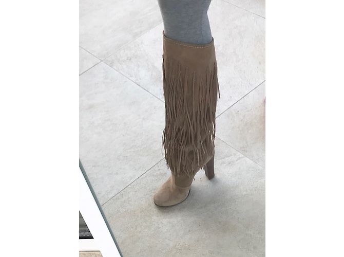 Botas Casadei de ante beige con flecos Talla 39 - vista 4