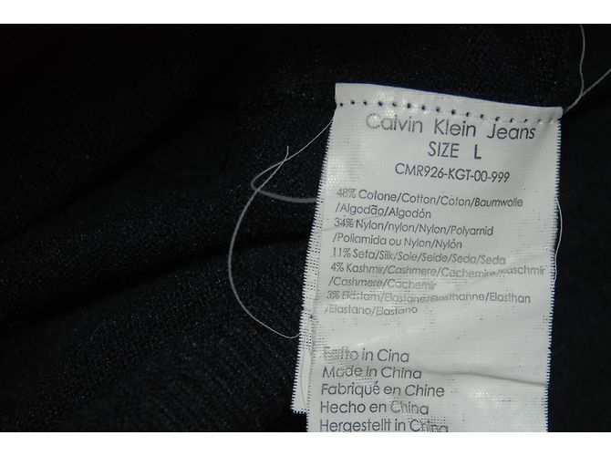 Calvin Klein Jeans Kapuzenpullover Schwarz Seide Baumwolle Kaschmir L - Ansicht 5
