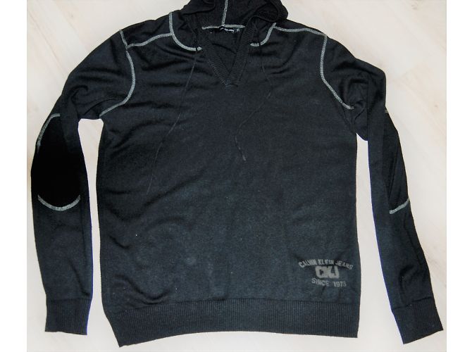 Calvin Klein Jeans Kapuzenpullover Schwarz Seide Baumwolle Kaschmir L - Ansicht 7