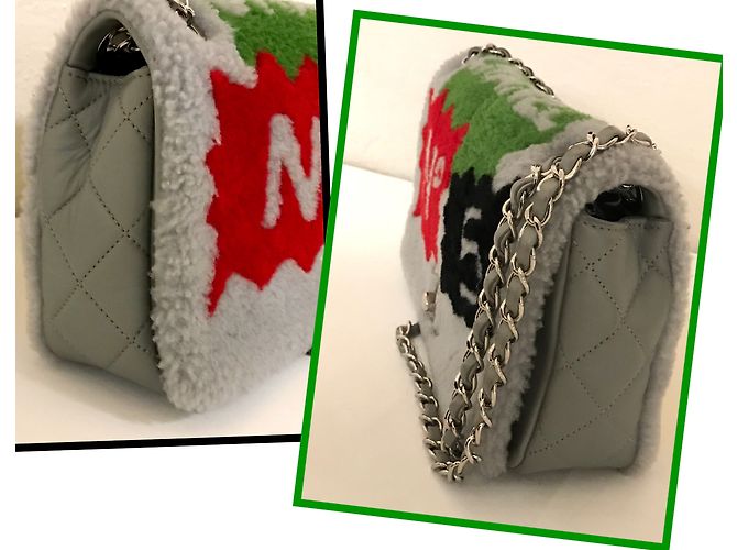 100 % Patchwork di Chanel No. 5 Borsa a tracolla Comic Shearling in grigio - vista 11