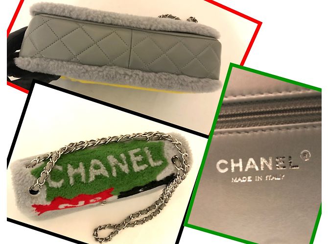 100 % Patchwork di Chanel No. 5 Borsa a tracolla Comic Shearling in grigio - vista 5